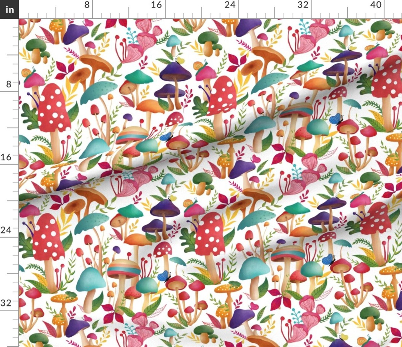 Various Fabrics by the Yard or Fat Quarter Mushrooms Colorful Mushroom Love Custom Printed Fabric by Spoonflower